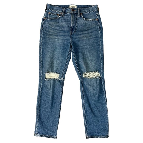 Madewell Jeans 27 The Perfect Vintage Crop Jean Gooding Wash Knee-Rip Edition - Picture 4 of 14
